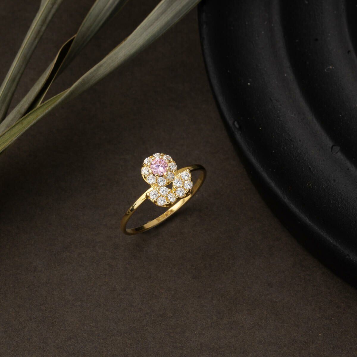 14K Yellow Gold Pink Cubic Zirconia Tulip Children's Ring