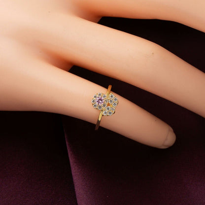 14K Yellow Gold Pink Cubic Zirconia Tulip Children's Ring