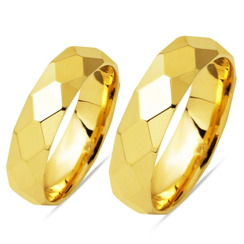 14K Yellow Gold Honeycomb Wedding Band Set