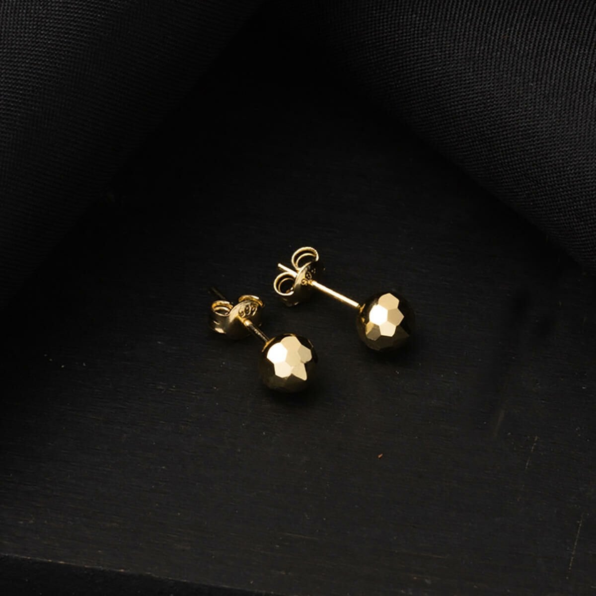 14K Yellow Gold Honeycomb Ball Earrings 6 mm