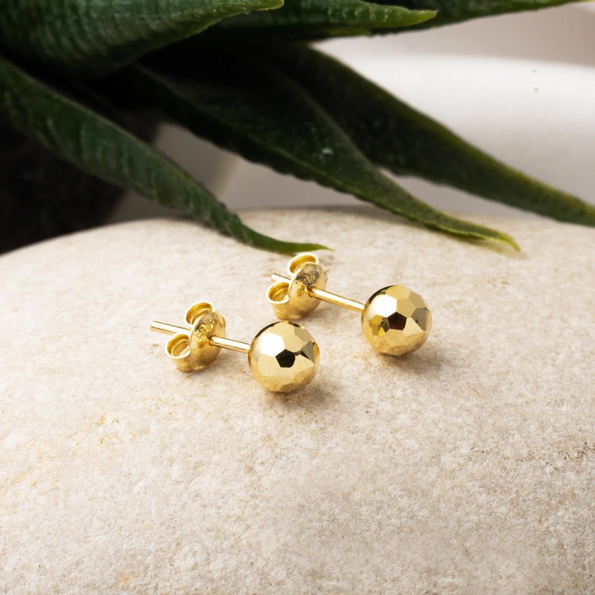 14K Yellow Gold Honeycomb Ball Earrings 6 mm