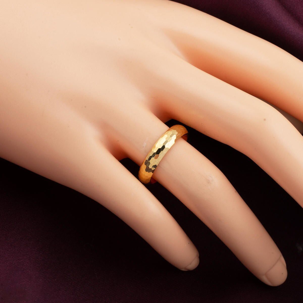 14K Yellow Gold Honeycomb Patterned Wedding Band Ring Set