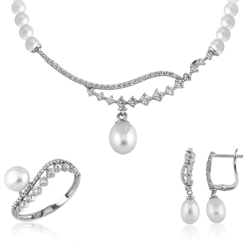 14K White Gold Pietra Bridal Pearl Set