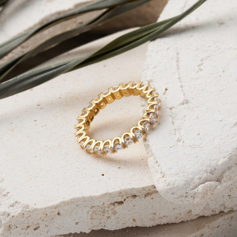 14K Yellow Gold Diamond Setting Full Eternity Cubic Zirconia Ring