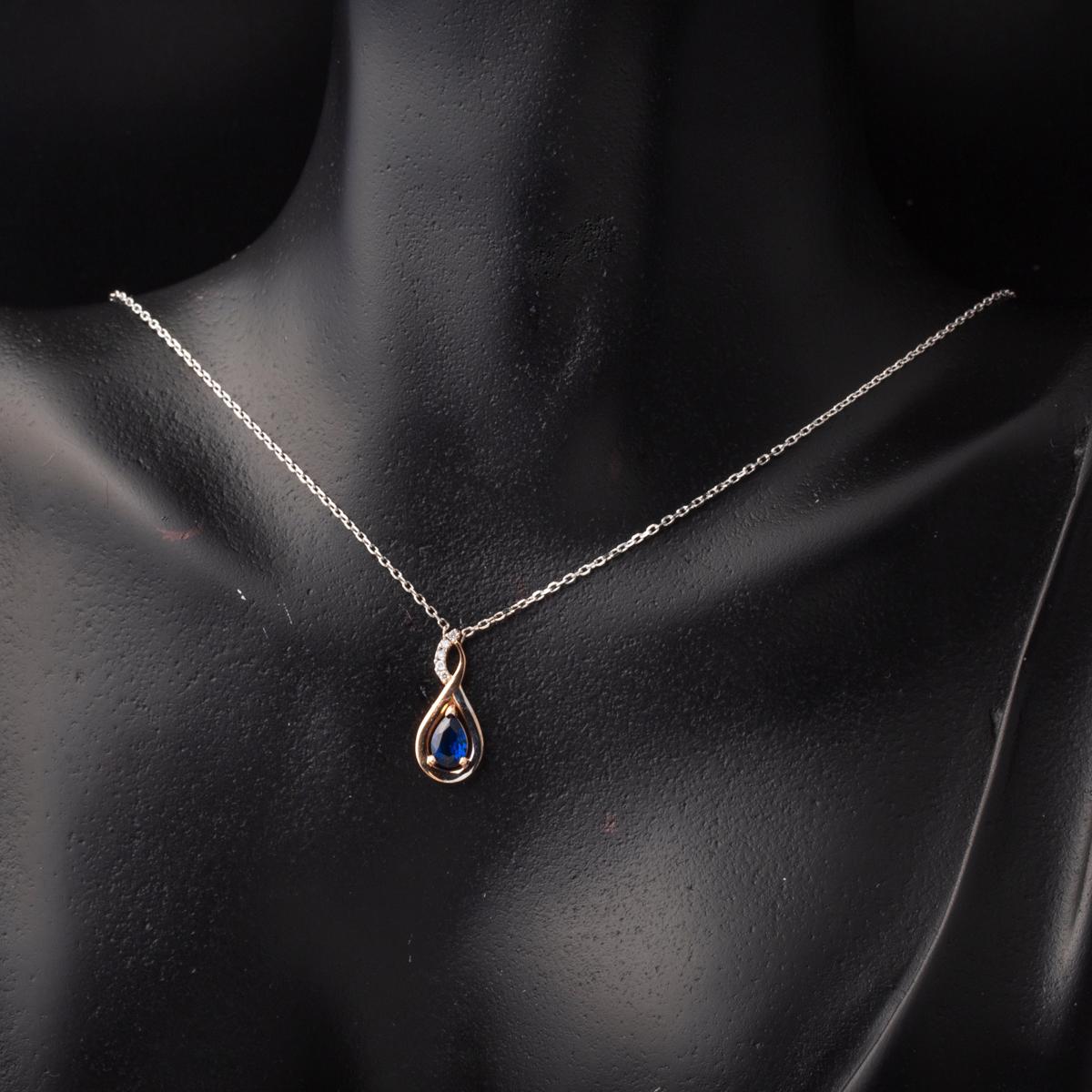 14K White Gold Diamond Sapphire Infinity Necklace