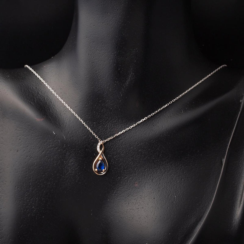 14K White Gold Diamond Sapphire Infinity Necklace