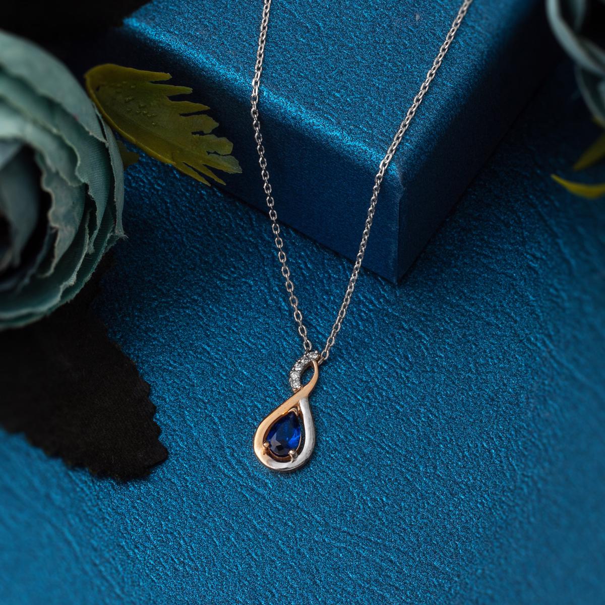 14K White Gold Diamond Sapphire Infinity Necklace