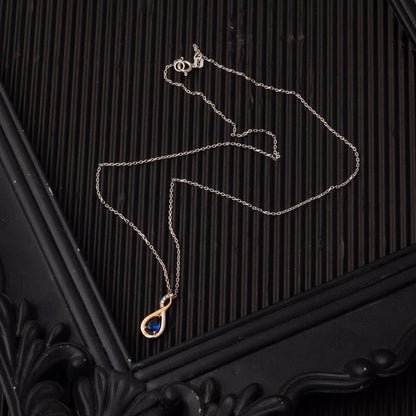 14K White Gold Diamond Sapphire Infinity Necklace