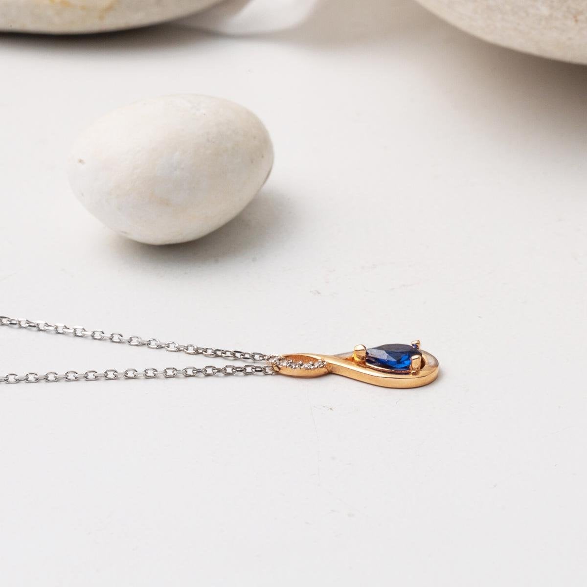 14K White Gold Diamond Sapphire Infinity Necklace