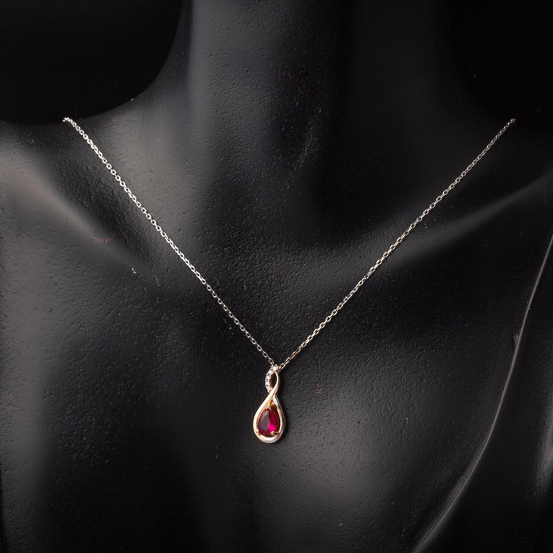 14K White Gold Infinity Diamond Ruby Necklace
