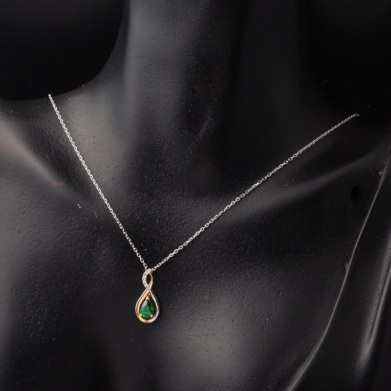 14K White Gold Infinity Diamond Emerald Necklace