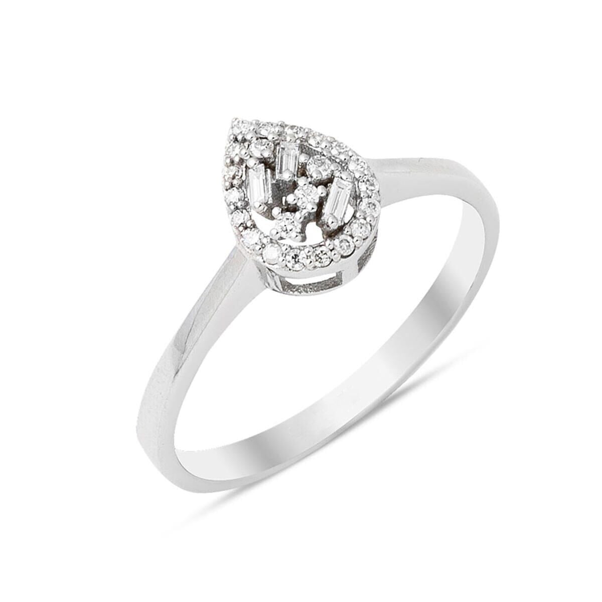 14K White Gold 0.13 Ct Baguette Teardrop Diamond Ring