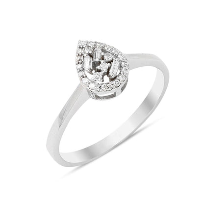 14K White Gold 0.13 Ct Baguette Teardrop Diamond Ring