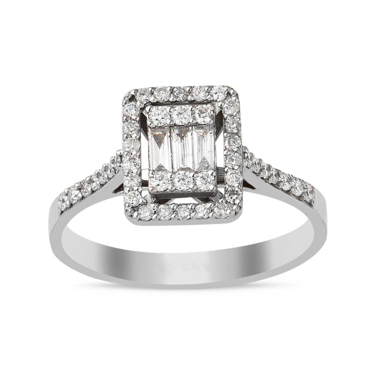 14K White Gold 0.56 Ct Baguette Diamond Ring