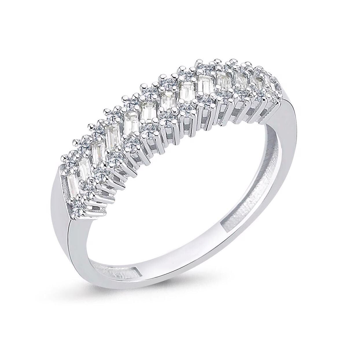 14K White Gold 0.47 Ct Baguette Half Eternity Diamond Ring