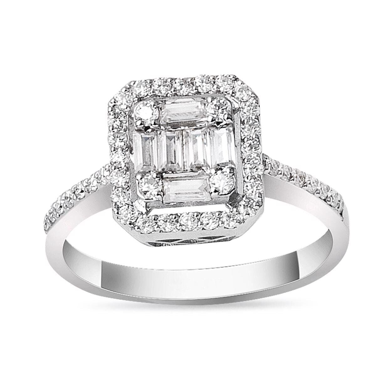 14K White Gold 0.55 Ct Baguette Diamond Ring