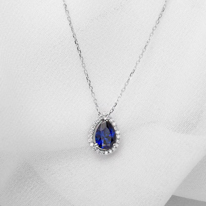 14K White Gold Diamond Sapphire Necklace