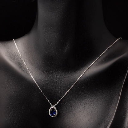 14K White Gold Diamond Sapphire Necklace