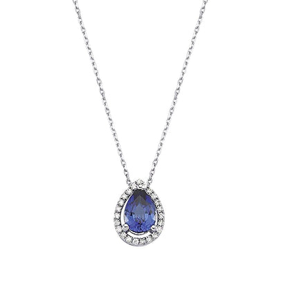 14K White Gold Diamond Sapphire Necklace