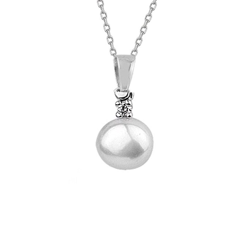14K White Gold Piu Solitaire Pearl Necklace