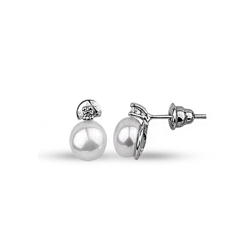 14K White Gold Piu Solitaire Pearl Earrings