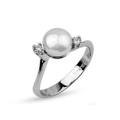 14K White Gold Piu Solitaire Pearl Ring