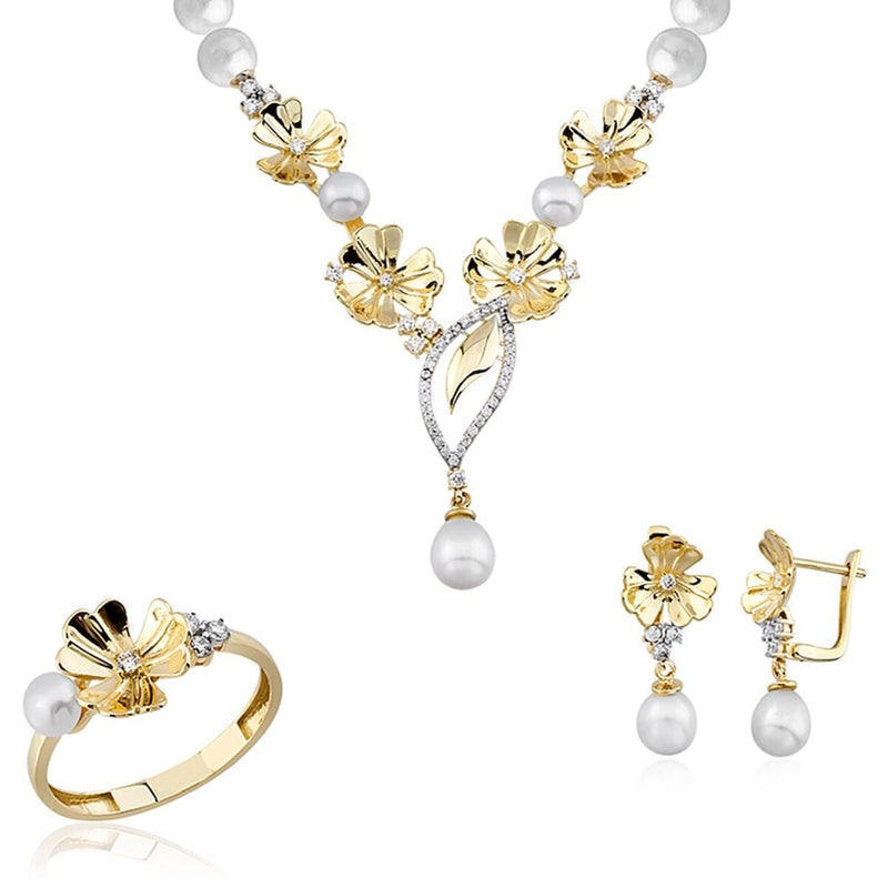 14K Yellow Gold Ponte Pearl Bridal Jewelry Set