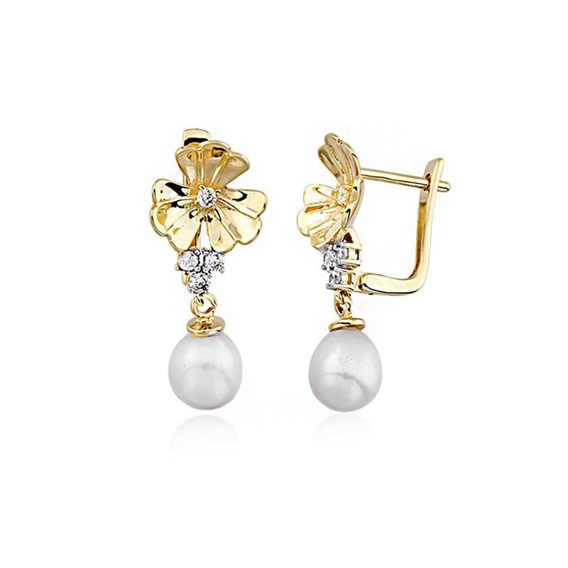 14K Yellow Gold Ponte Pearl Earrings