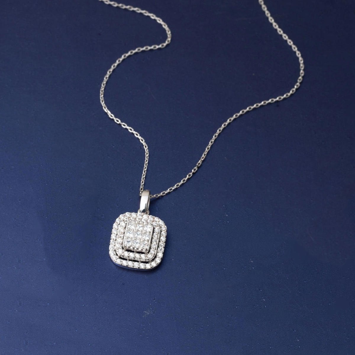14K White Gold Princess Baguette Cubic Zirconia Necklace
