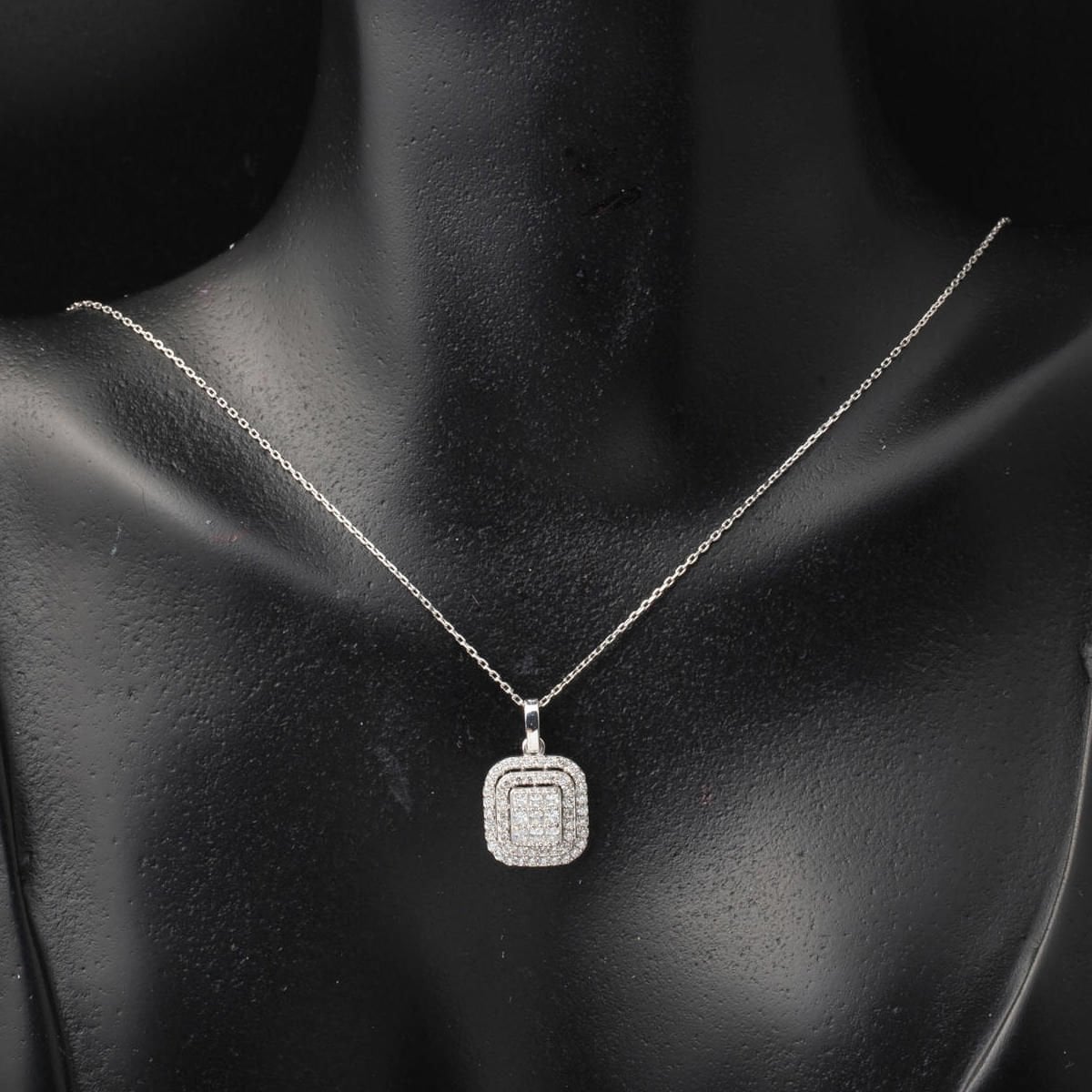 14K White Gold Princess Baguette Cubic Zirconia Necklace
