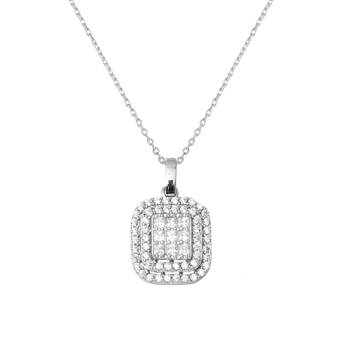 14K White Gold Princess Baguette Cubic Zirconia Necklace