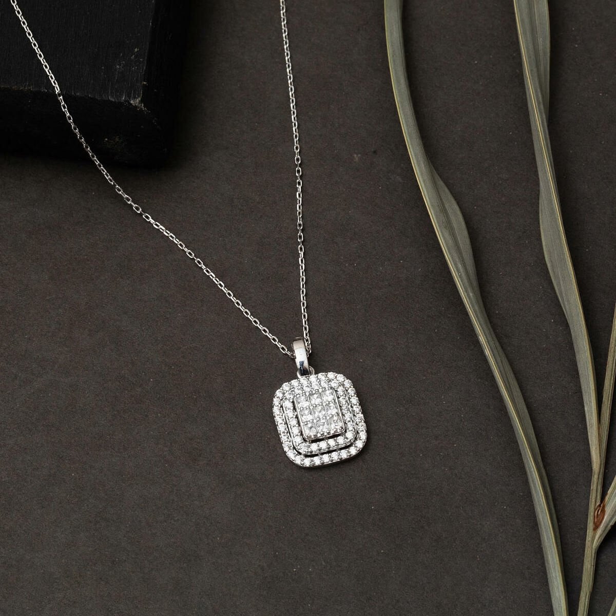 14K White Gold Princess Baguette Cubic Zirconia Necklace