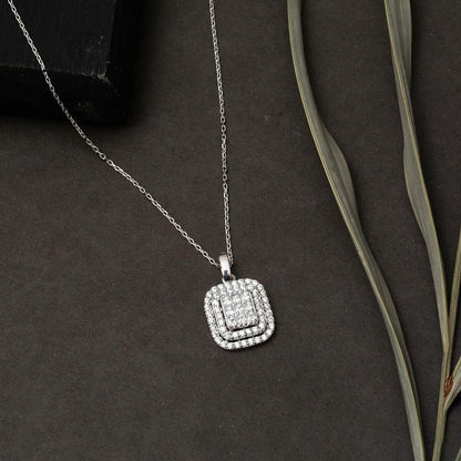 14K White Gold Princess Baguette Cubic Zirconia Necklace