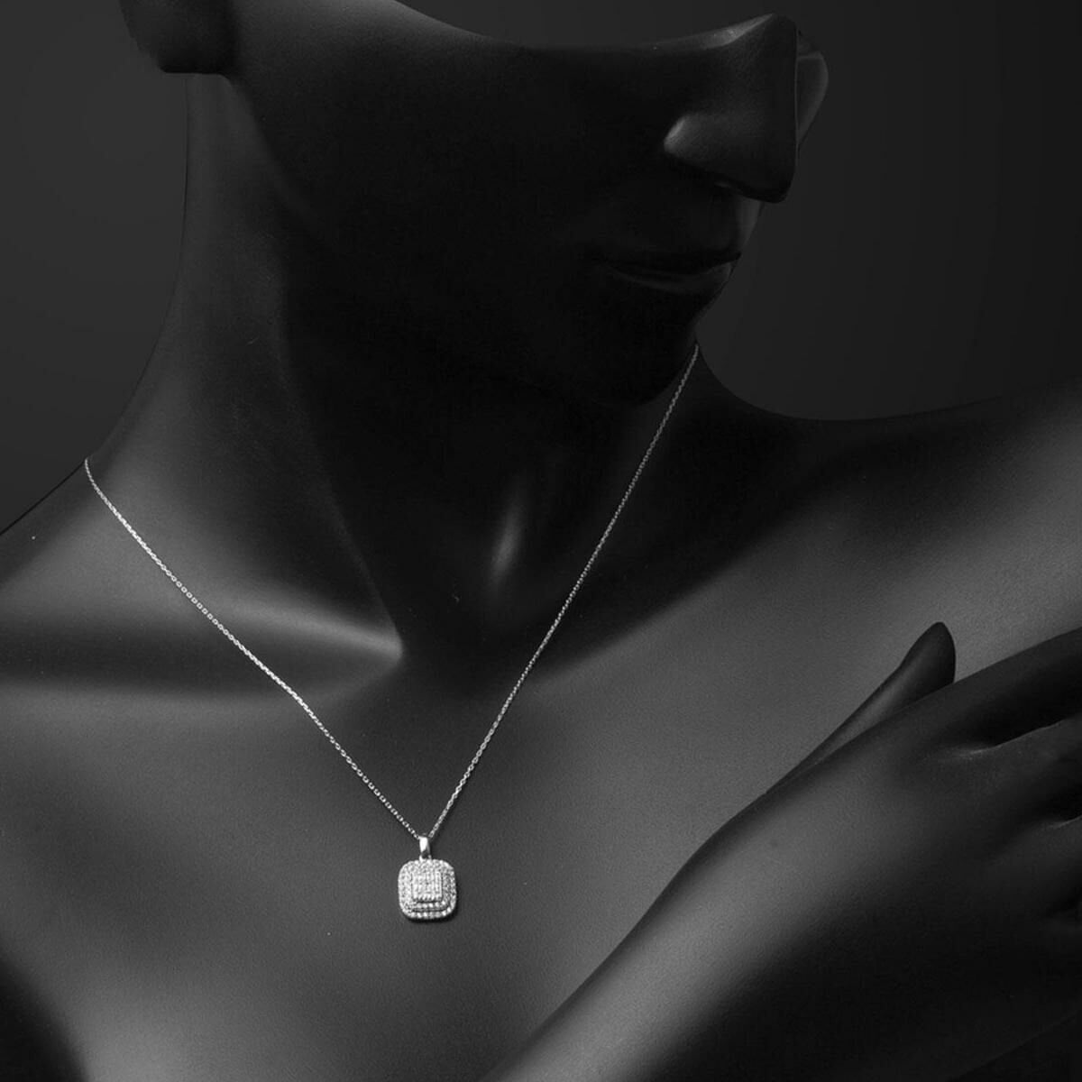 14K White Gold Princess Baguette Cubic Zirconia Necklace