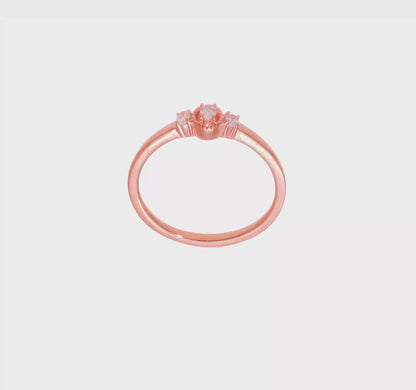 0.12ct. CZ Solid Real 14k Rose Polish Beaded Edges 3 stone Oval Complete Dia Ring-rm7788e-012-raa