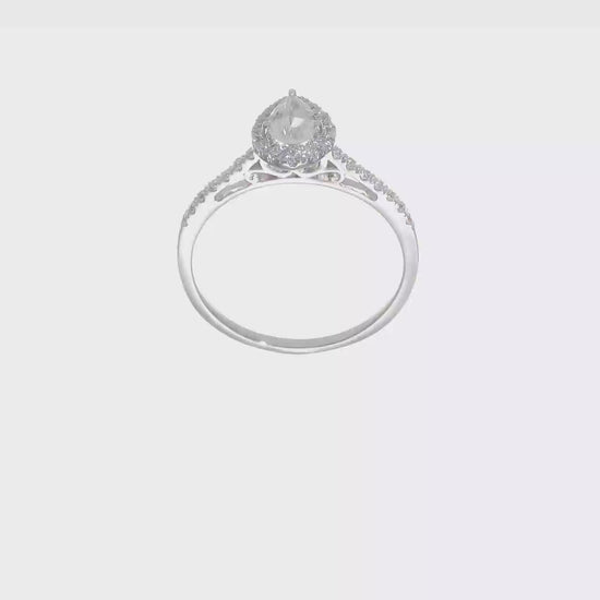 0.50ct. CZ Solid Real 14K White Gold Pear Halo Engagement Ring-rm2047e-050-waa