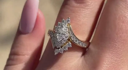 1.0 CT. T.W. Marquise Natural Diamond Tri-Sides Bypass Bridal Engagement Ring Set in Solid 14K Gold