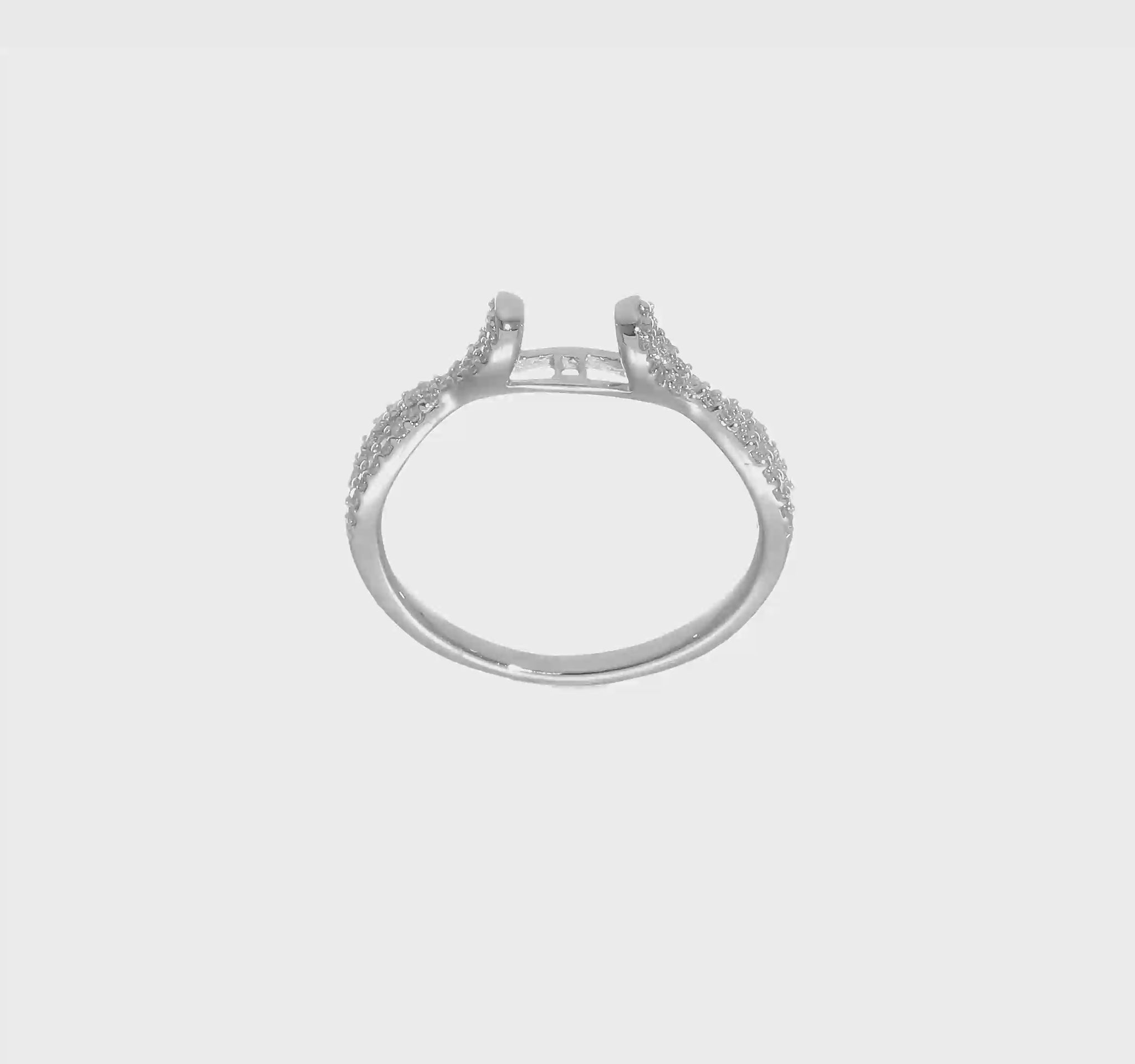 14kw Peg Set Simulated Diamond Criss Cross Engagement Ring-RM2541E-024-WAA