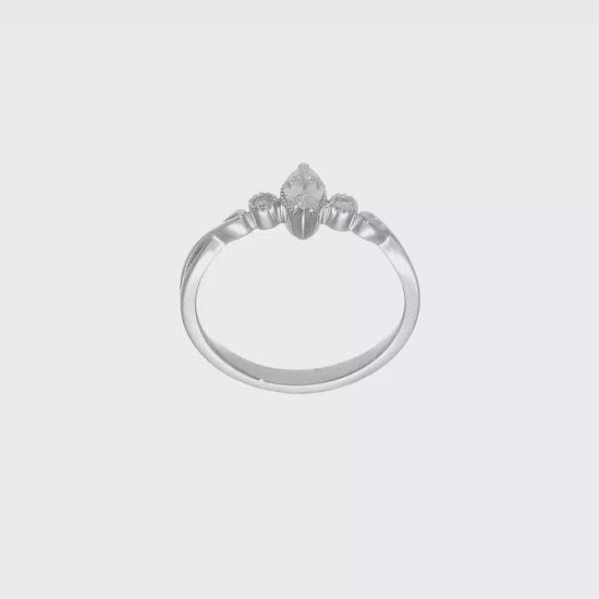 0.24ct. CZ Solid Real 14k White Polish Petite Beaded Edge Marquise Complete Dia Ring-RM7785E-024-WAA