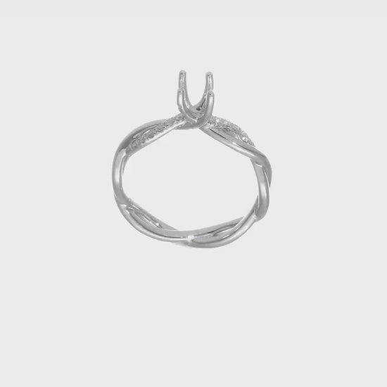 14k White Gold Diamond Round CZ Criss Cross Engagement Ring-RM2525E-033-WAA