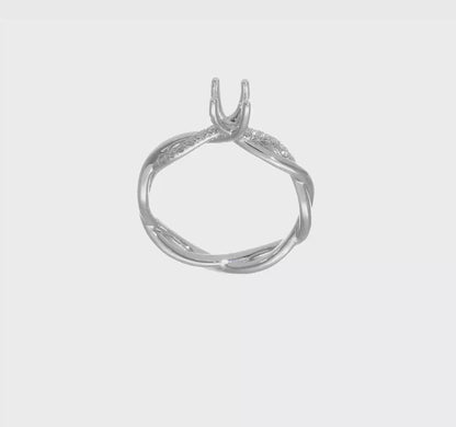 14k White Gold Diamond Round CZ Criss Cross Engagement Ring-RM2525E-033-WAA