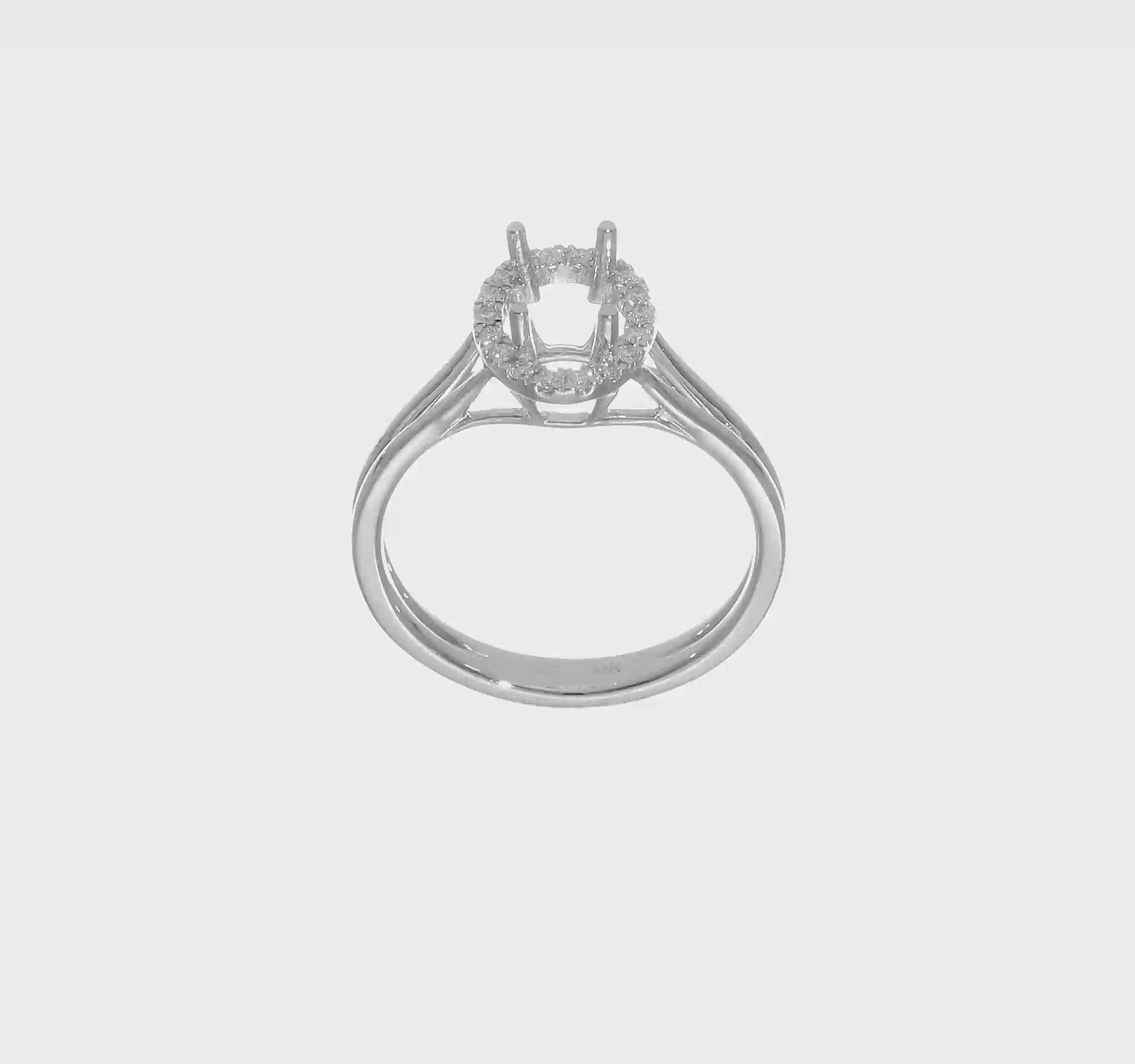 14k White Gold Oval Halo Simulated Diamond Split Shank Engagement Ring-RM2050E-025-WAA