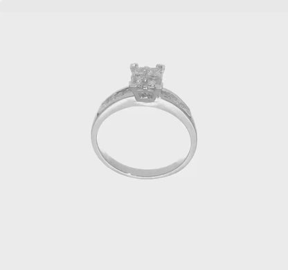 0.15ct. CZ Solid Real 14K White Gold Complete Cluster Engagement Ring-RM2385E-015-WAA