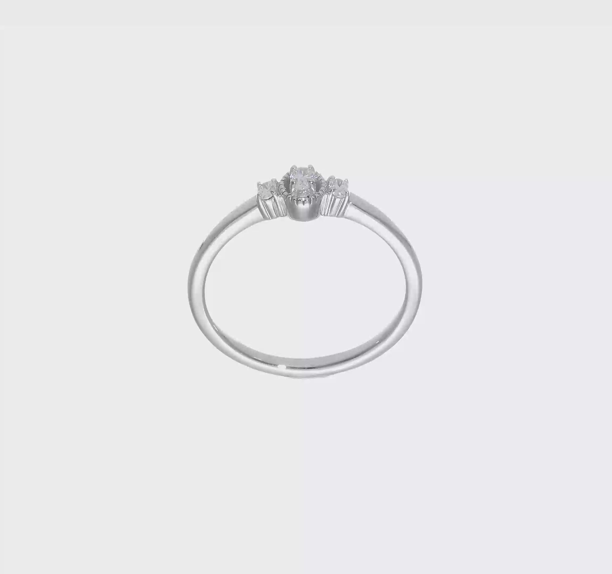 0.12ct. CZ Solid Real 14k White Polish Beaded Edges 3 stone Oval Complete Dia Ring-rm7788e-012-waa