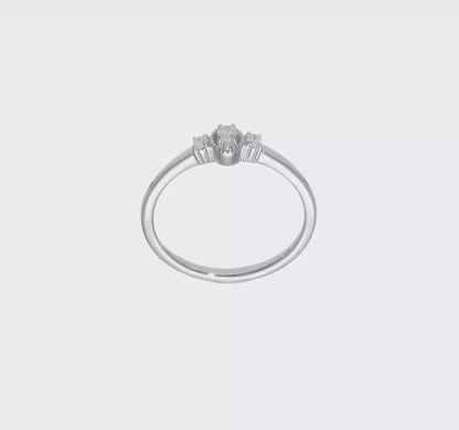 0.12ct. CZ Solid Real 14k White Polish Beaded Edges 3 stone Oval Complete Dia Ring-rm7788e-012-waa