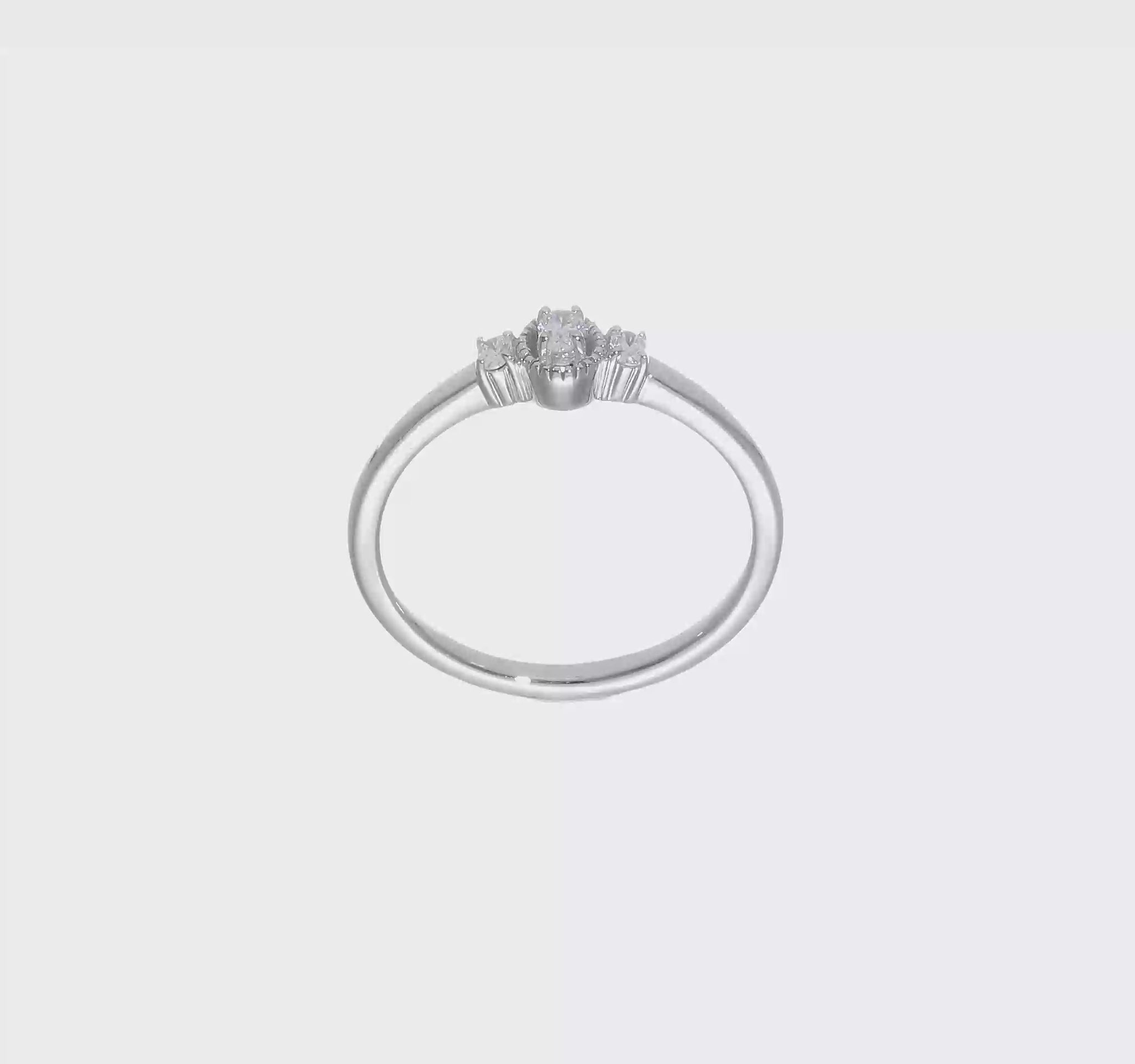 0.12ct. CZ Solid Real 14k White Polish Beaded Edges 3 stone Oval Complete Dia Ring-rm7788e-012-waa