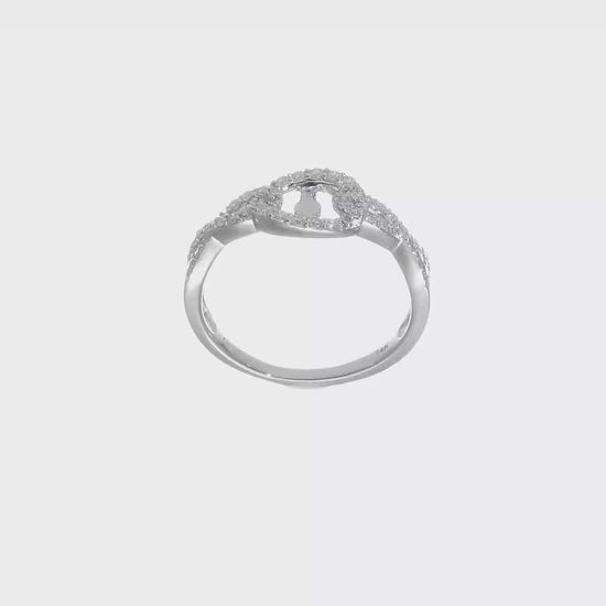 14k White Gold Peg Set Simulated Diamond Criss Cross Engagement Ring-RM2557E-032-WAA