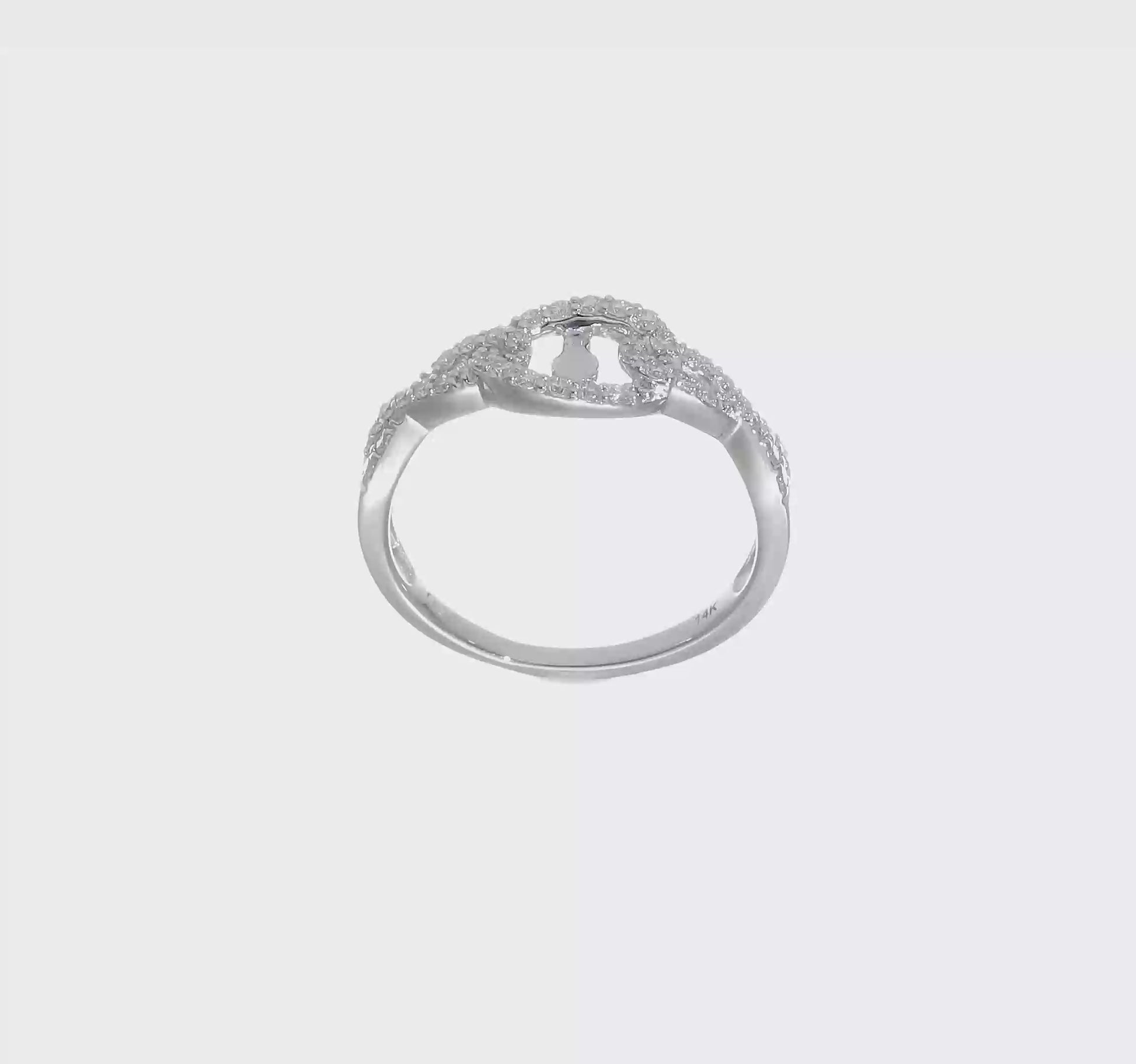 14k White Gold Peg Set Simulated Diamond Criss Cross Engagement Ring-RM2557E-032-WAA