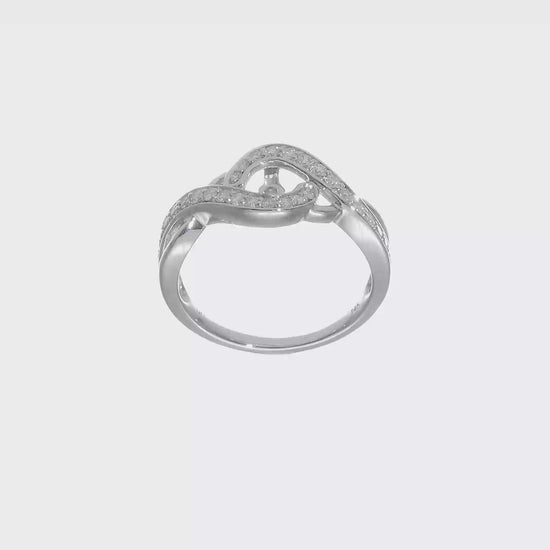 14k White Gold Peg Set Simulated Diamond Criss Cross Engagement Ring-RM2543E-033-WAA