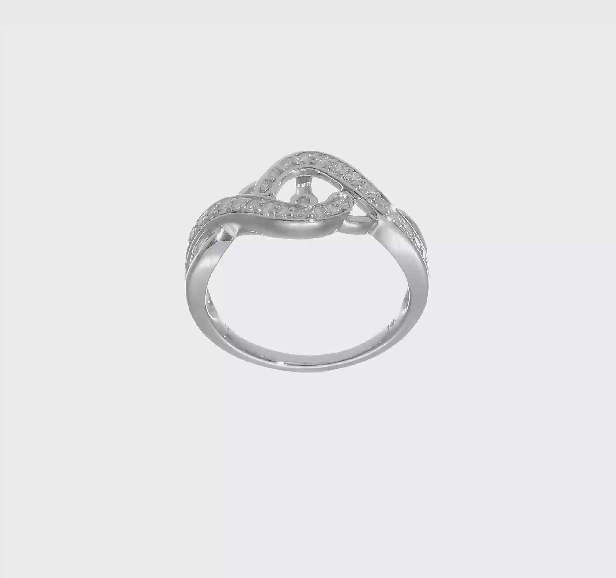 14k White Gold Peg Set Simulated Diamond Criss Cross Engagement Ring-RM2543E-033-WAA